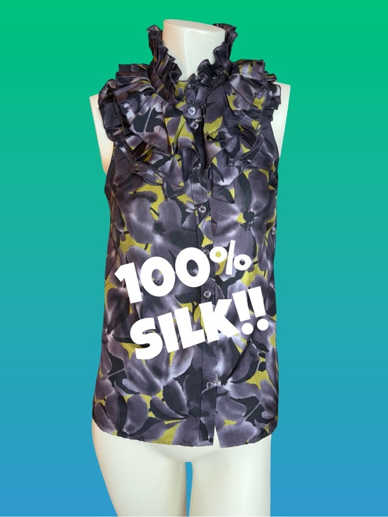 J. Crew Tops - J.Crew 100% Silk Sleeveless Multilayer Ruffle Neck Floral Blouse Top